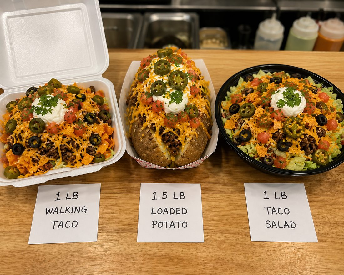 Walking taco, loaded potato and taco salad from Nikki's Nacho Momma's Kitchen